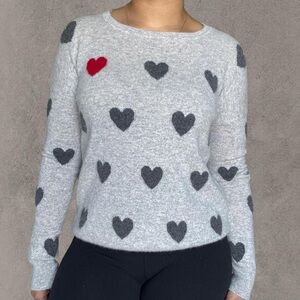 Christian Siriano Gray Cashmere Heart Sweater with Red Trim